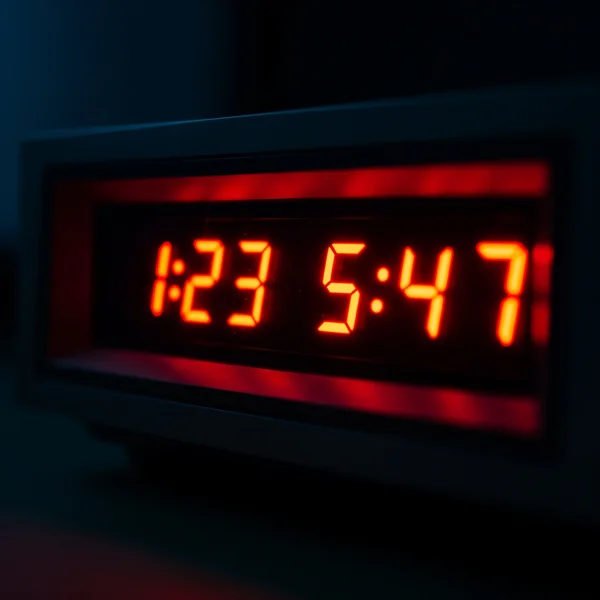 Classic retro LED digital clock display glowing numbers