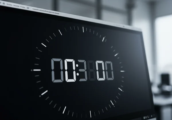 A modern digital clock in fullscreen mode on a computer screen