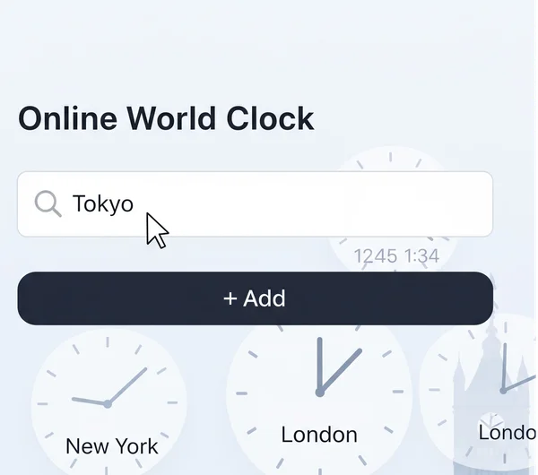 Interface to add multiple time zones to a customizable world clock.