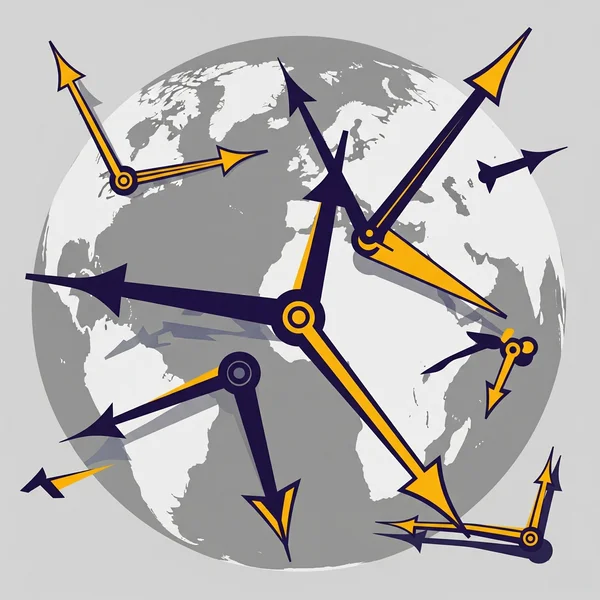 Conceptual art of confusing time zones for global collaboration.