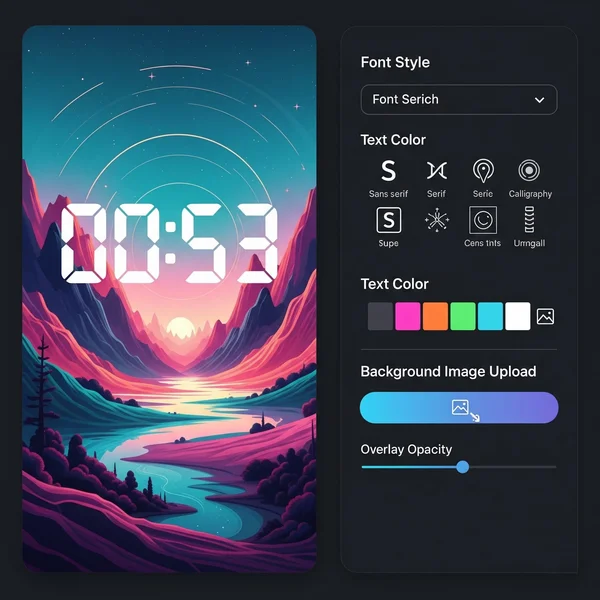 A customizable digital clock display with various options.