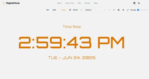 Online digital alarm clock interface with multiple alarms set.
