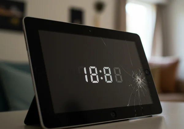 Tableta antigua transformada en un reloj digital moderno de pantalla completa