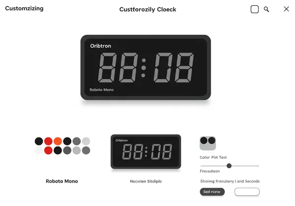 Customization interface for digital clock overlay, showing options