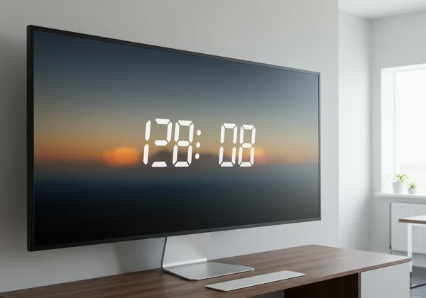 Elegant fullscreen digital clock on a large monitor.